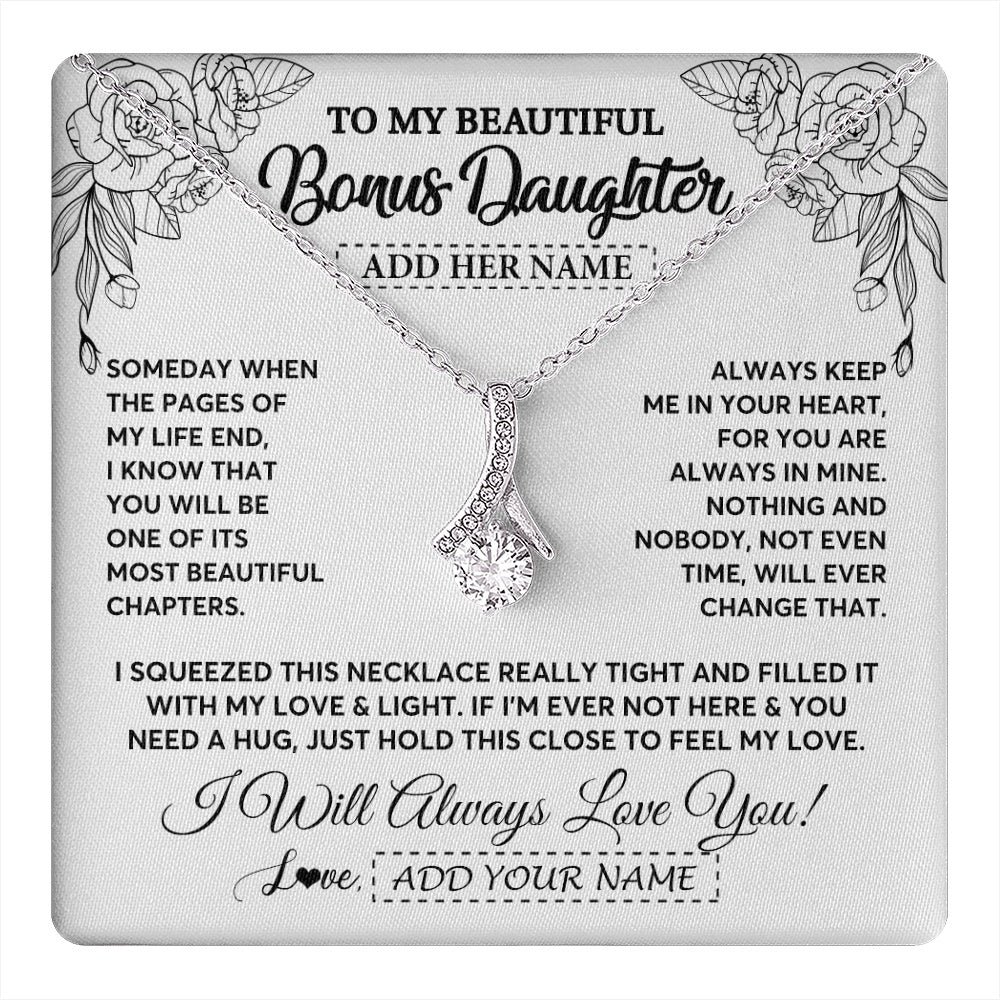 Alluring Beauty Necklace 14K White Gold Finish | 1 | Personalized To My Bonus Daughter Gifts Necklace From Stepmom Stepdad Someday When The Pages Birthday Stepdaughter Christmas Graduation Gift Box Message Card | https://teecentury.