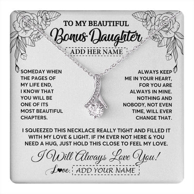Alluring Beauty Necklace 14K White Gold Finish | 1 | Personalized To My Bonus Daughter Gifts Necklace From Stepmom Stepdad Someday When The Pages Birthday Stepdaughter Christmas Graduation Gift Box Message Card | https://teecentury.