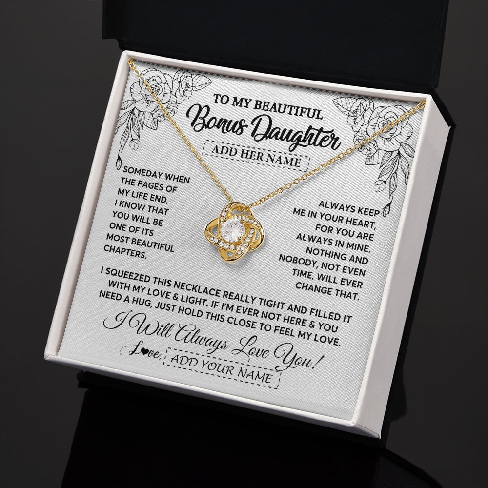 Love Knot Necklace 18K Yellow Gold Finish | 2 | Personalized To My Bonus Daughter Gifts Necklace From Stepmom Stepdad Someday When The Pages Birthday Stepdaughter Christmas Graduation Gift Box Message Card | https://teecentury.