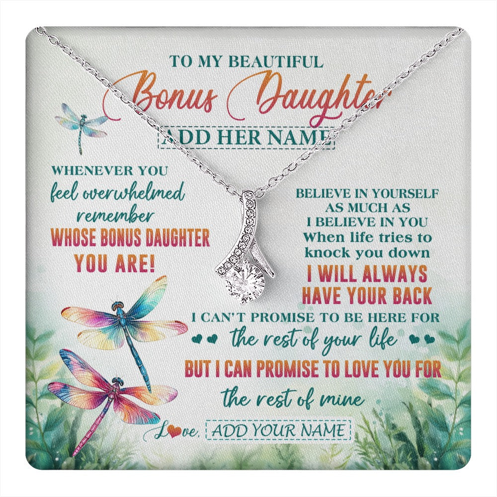 Alluring Beauty Necklace 14K White Gold Finish | 1 | Personalized To My Bonus Daughter Gifts Necklace From Stepmom Stepdad Whenever You Feel Dragonfly Stepdaughter Birthday Gifts Christmas Gift Box Message Card | https://teecentury.