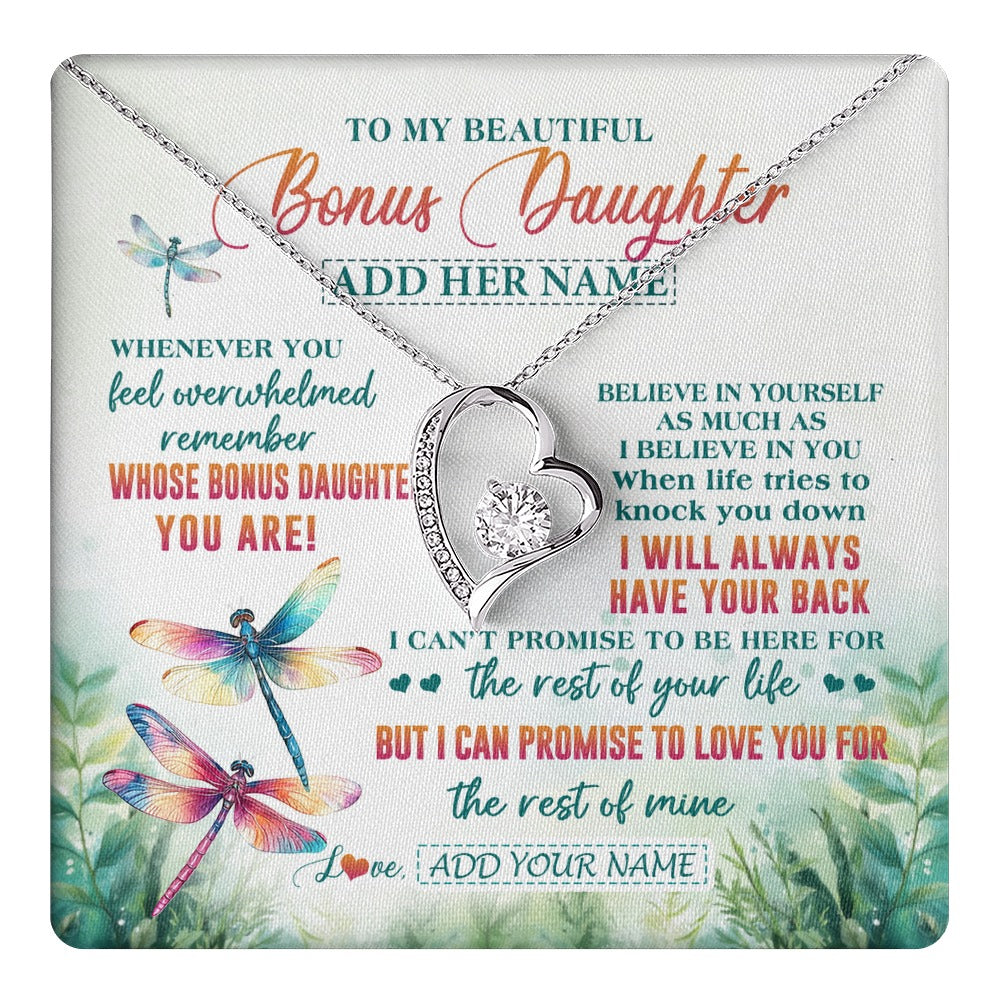 Forever Love Necklace 14K White Gold Finish | 1 | Personalized To My Bonus Daughter Gifts Necklace From Stepmom Stepdad Whenever You Feel Dragonfly Stepdaughter Birthday Gifts Christmas Gift Box Message Card | https://teecentury.