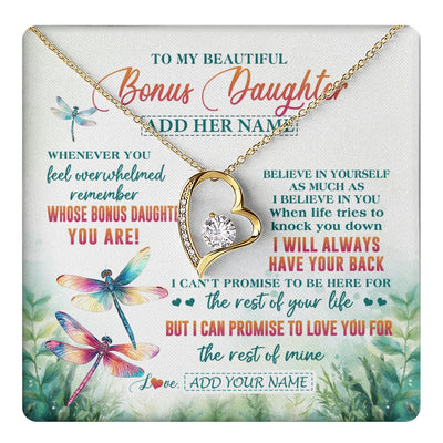 Forever Love Necklace 18K Yellow Gold Finish | 1 | Personalized To My Bonus Daughter Gifts Necklace From Stepmom Stepdad Whenever You Feel Dragonfly Stepdaughter Birthday Gifts Christmas Gift Box Message Card | https://teecentury.