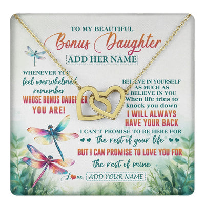 Interlocking Hearts Necklace 18K Yellow Gold Finish | 1 | Personalized To My Bonus Daughter Gifts Necklace From Stepmom Stepdad Whenever You Feel Dragonfly Stepdaughter Birthday Gifts Christmas Gift Box Message Card | https://teecentury.