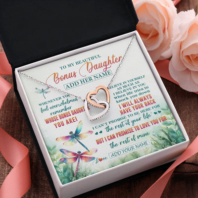 Interlocking Hearts Necklace Stainless Steel & Rose Gold Finish | 2 | Personalized To My Bonus Daughter Gifts Necklace From Stepmom Stepdad Whenever You Feel Dragonfly Stepdaughter Birthday Gifts Christmas Gift Box Message Card | https://teecentury.