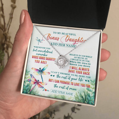 Love Knot Necklace 14K White Gold Finish | 2 | Personalized To My Bonus Daughter Gifts Necklace From Stepmom Stepdad Whenever You Feel Dragonfly Stepdaughter Birthday Gifts Christmas Gift Box Message Card | https://teecentury.