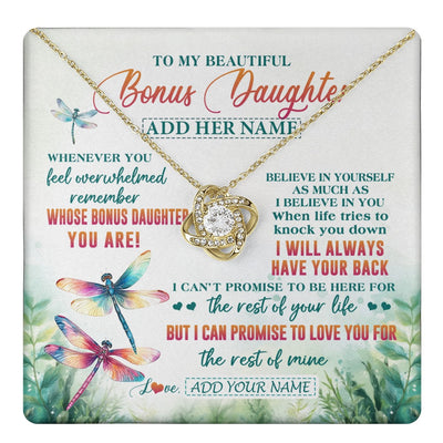 Love Knot Necklace 18K Yellow Gold Finish | 1 | Personalized To My Bonus Daughter Gifts Necklace From Stepmom Stepdad Whenever You Feel Dragonfly Stepdaughter Birthday Gifts Christmas Gift Box Message Card | https://teecentury.