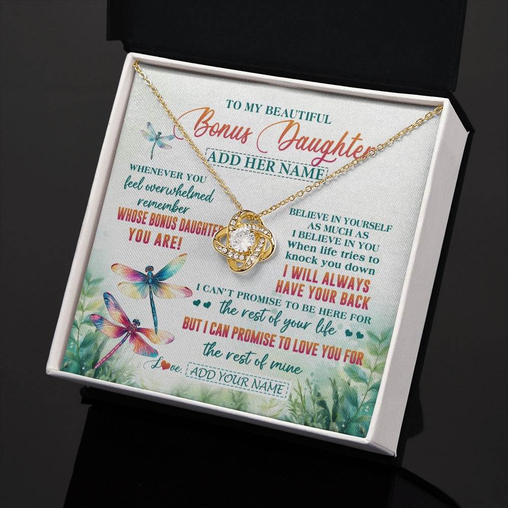 Love Knot Necklace 18K Yellow Gold Finish | 2 | Personalized To My Bonus Daughter Gifts Necklace From Stepmom Stepdad Whenever You Feel Dragonfly Stepdaughter Birthday Gifts Christmas Gift Box Message Card | https://teecentury.