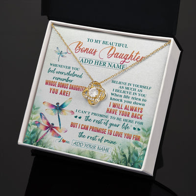 Love Knot Necklace 18K Yellow Gold Finish | 2 | Personalized To My Bonus Daughter Gifts Necklace From Stepmom Stepdad Whenever You Feel Dragonfly Stepdaughter Birthday Gifts Christmas Gift Box Message Card | https://teecentury.