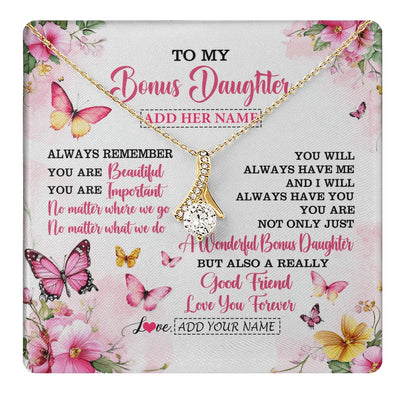 Alluring Beauty Necklace 18K Yellow Gold Finish | 1 | Personalized To My Bonus Daughter Gifts Necklace From Stepmom Stepdad You Are Beautiful Birthday Gifts For Stepdaughter Christmas Custom Gift Box Message Card | https://teecentury.