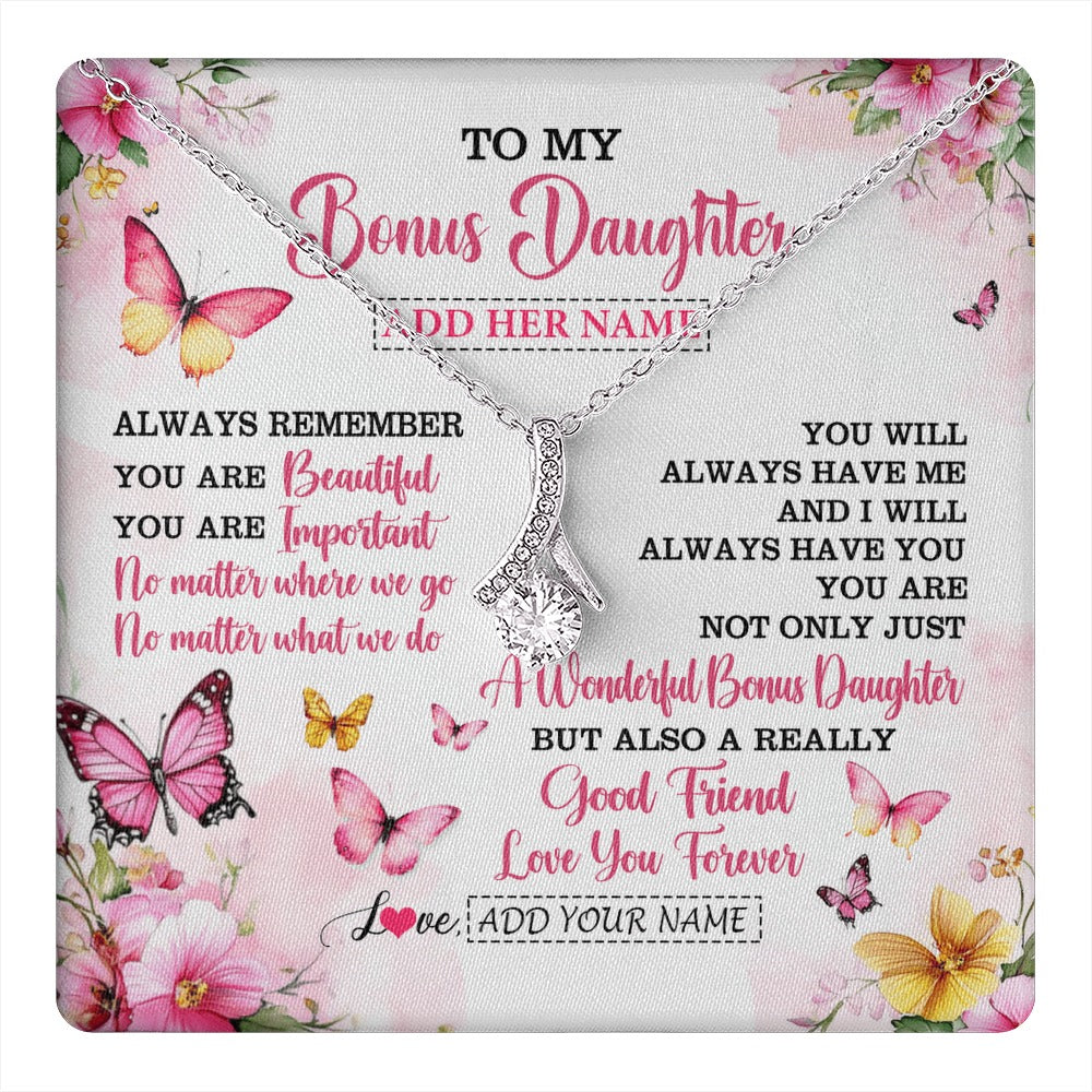 Alluring Beauty Necklace 14K White Gold Finish | 1 | Personalized To My Bonus Daughter Gifts Necklace From Stepmom Stepdad You Are Beautiful Birthday Gifts For Stepdaughter Christmas Custom Gift Box Message Card | https://teecentury.