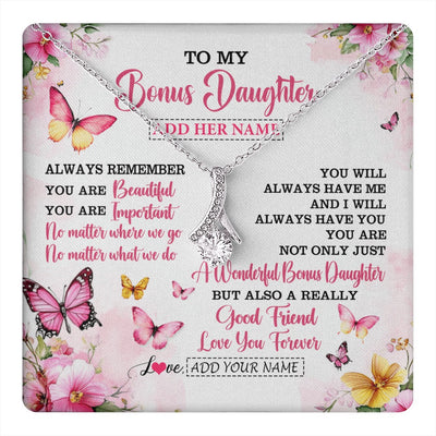 Alluring Beauty Necklace 14K White Gold Finish | 1 | Personalized To My Bonus Daughter Gifts Necklace From Stepmom Stepdad You Are Beautiful Birthday Gifts For Stepdaughter Christmas Custom Gift Box Message Card | https://teecentury.