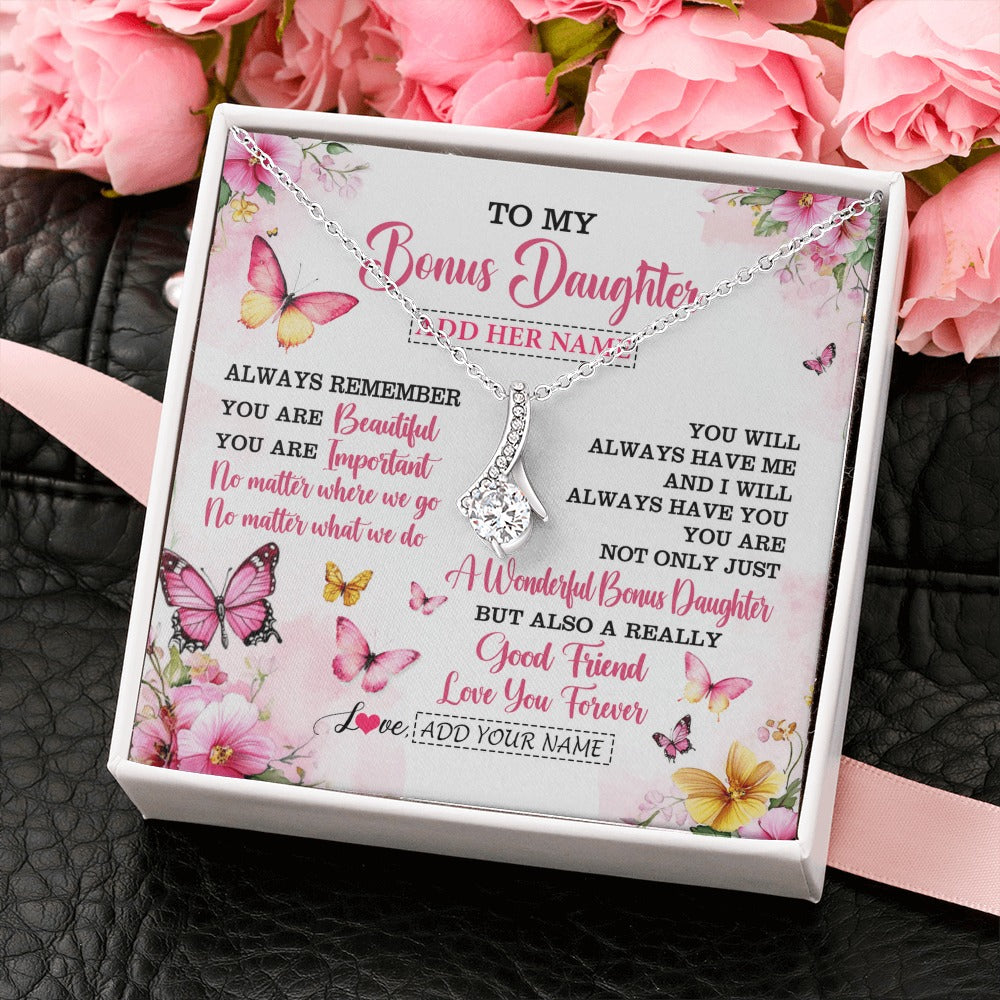Alluring Beauty Necklace 14K White Gold Finish | 2 | Personalized To My Bonus Daughter Gifts Necklace From Stepmom Stepdad You Are Beautiful Birthday Gifts For Stepdaughter Christmas Custom Gift Box Message Card | https://teecentury.