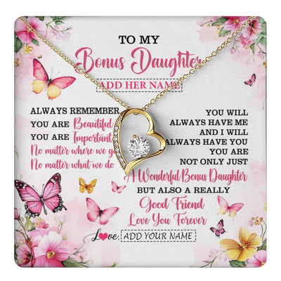 Forever Love Necklace 18K Yellow Gold Finish | 1 | Personalized To My Bonus Daughter Gifts Necklace From Stepmom Stepdad You Are Beautiful Birthday Gifts For Stepdaughter Christmas Custom Gift Box Message Card | https://teecentury.