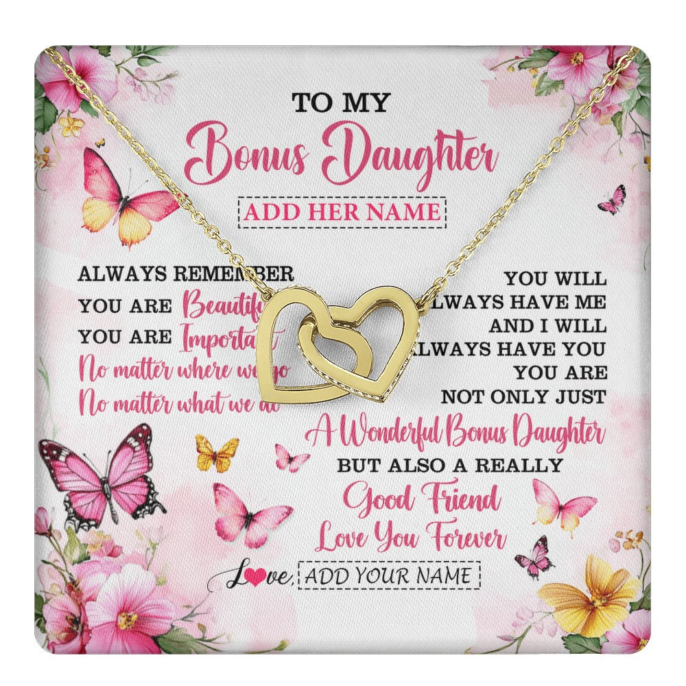 Interlocking Hearts Necklace 18K Yellow Gold Finish | 1 | Personalized To My Bonus Daughter Gifts Necklace From Stepmom Stepdad You Are Beautiful Birthday Gifts For Stepdaughter Christmas Custom Gift Box Message Card | https://teecentury.