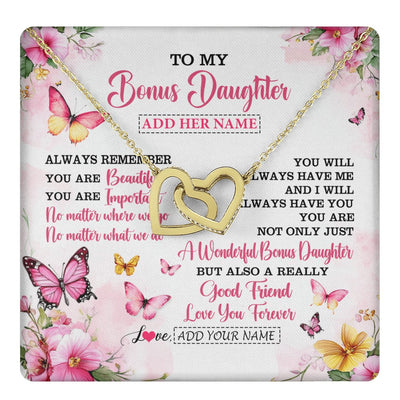 Interlocking Hearts Necklace 18K Yellow Gold Finish | 1 | Personalized To My Bonus Daughter Gifts Necklace From Stepmom Stepdad You Are Beautiful Birthday Gifts For Stepdaughter Christmas Custom Gift Box Message Card | https://teecentury.