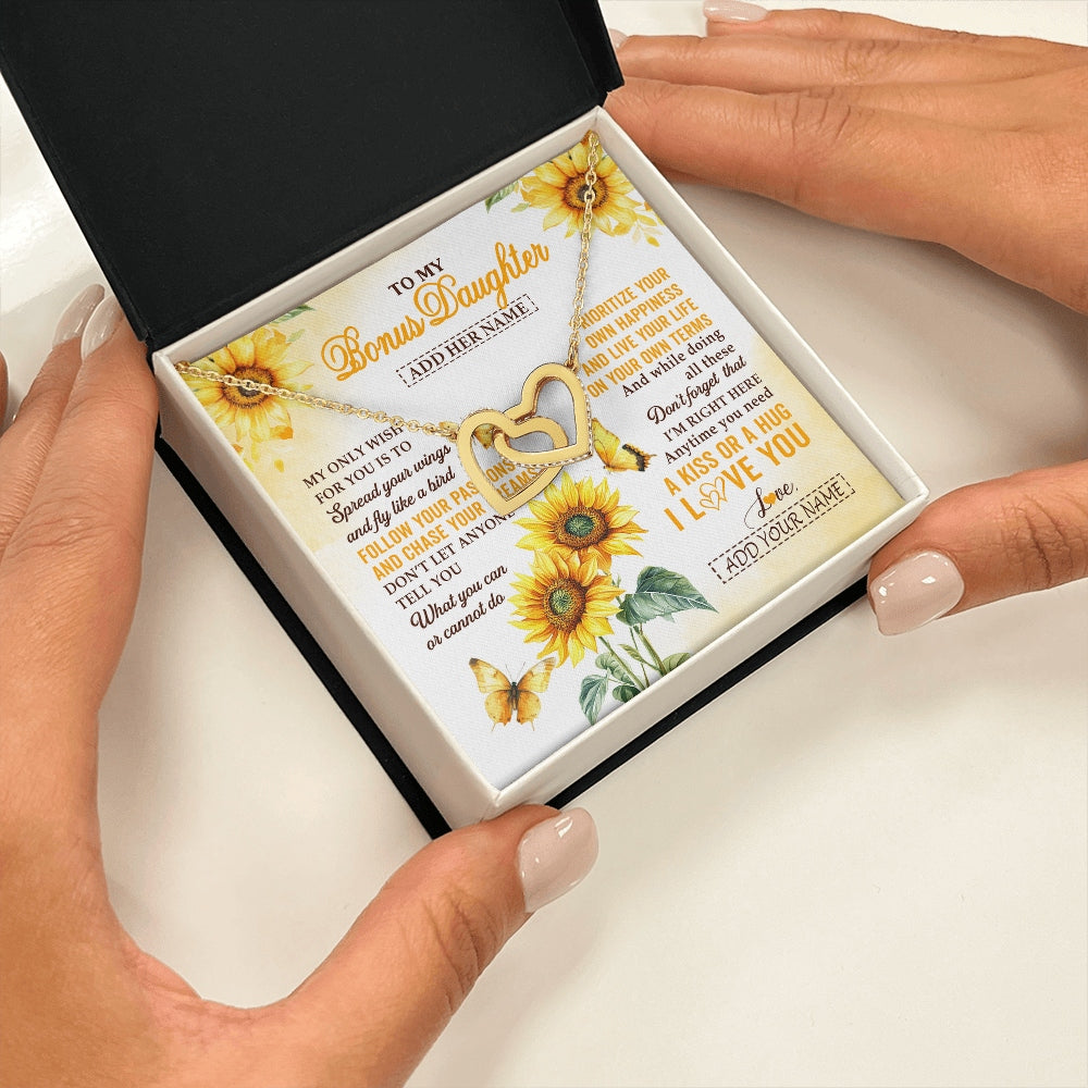 Interlocking Hearts Necklace 18K Yellow Gold Finish | 2 | Personalized To My Bonus Daughter Gifts Necklace From Stepmom Sunflower My Only Wish For You Stepdaughter Birthday Gifts Christmas Custom Gift Box Message Card | https://teecentury.