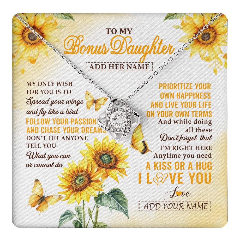Love Knot Necklace 14K White Gold Finish | 1 | Personalized To My Bonus Daughter Gifts Necklace From Stepmom Sunflower My Only Wish For You Stepdaughter Birthday Gifts Christmas Custom Gift Box Message Card | https://teecentury.