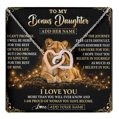Interlocking Hearts Necklace Stainless Steel & Rose Gold Finish | 1 | Personalized To My Bonus Daughter Gifts Necklace From Stepmom To Stepdaughter Birthday Gifts Love You Forever Lion Graduation Christmas Gift Box Message Card | https://teecentury.
