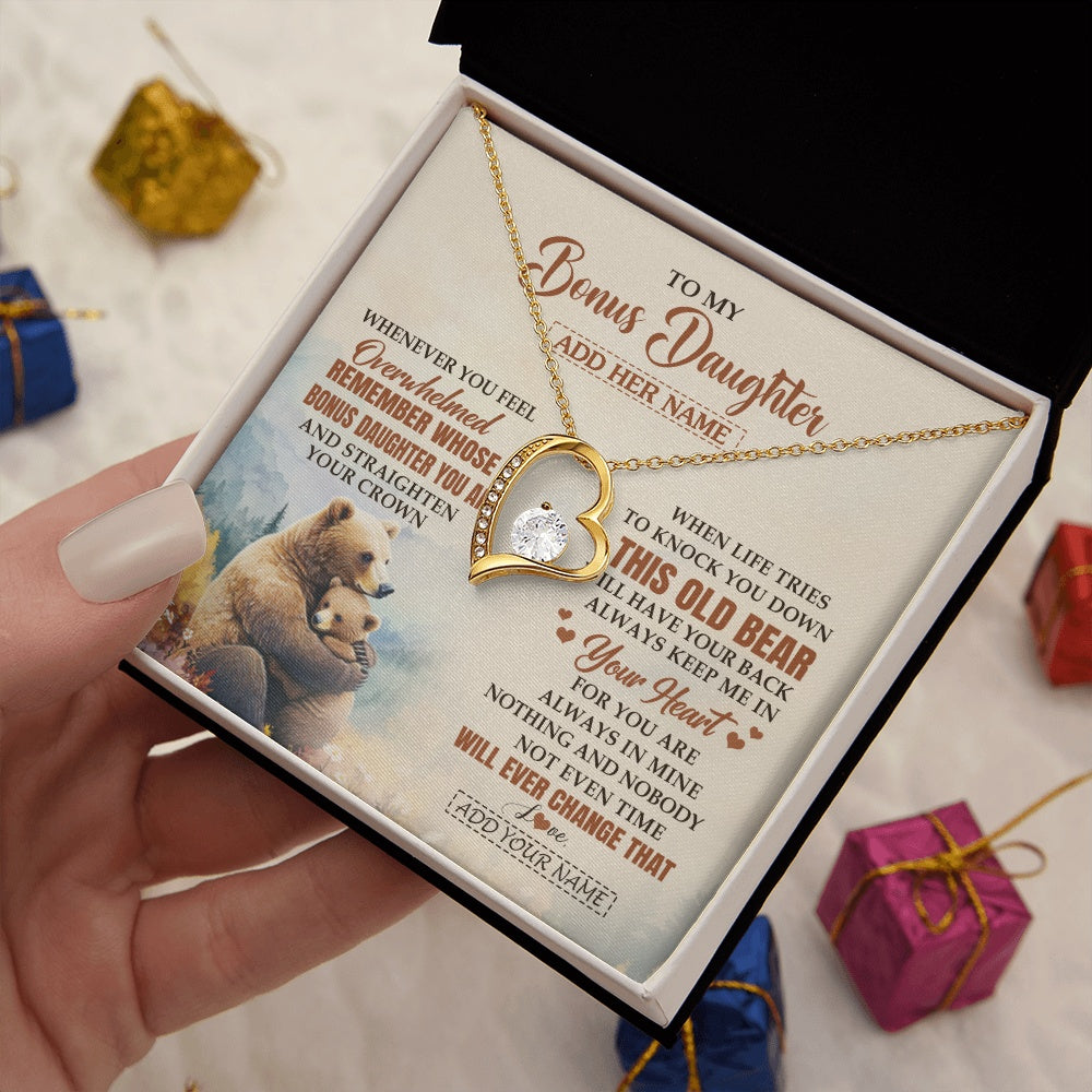 Forever Love Necklace 18K Yellow Gold Finish | 2 | Personalized To My Bonus Daughter Gifts Necklace From Stepmom Whenever Bear Unique Birthday Gifts For Stepdaughter Graduation Christmas Gift Box Message Card | teecentury.myshopify