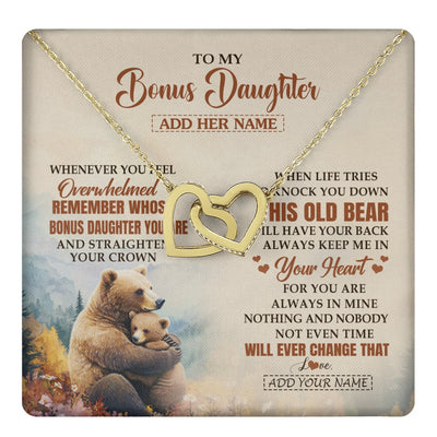 Interlocking Hearts Necklace 18K Yellow Gold Finish | 1 | Personalized To My Bonus Daughter Gifts Necklace From Stepmom Whenever Bear Unique Birthday Gifts For Stepdaughter Graduation Christmas Gift Box Message Card | teecentury.myshopify