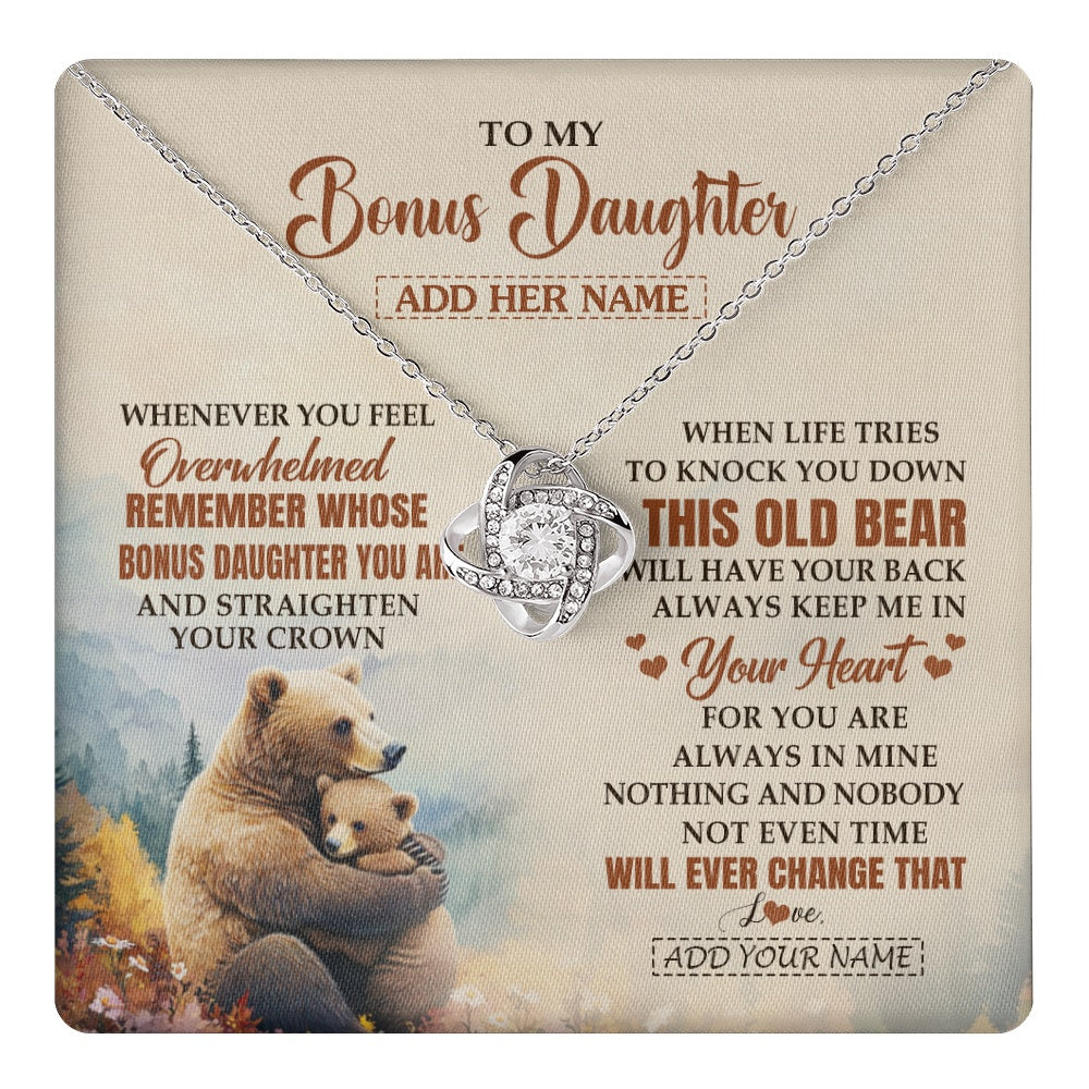 Love Knot Necklace 14K White Gold Finish | 1 | Personalized To My Bonus Daughter Gifts Necklace From Stepmom Whenever Bear Unique Birthday Gifts For Stepdaughter Graduation Christmas Gift Box Message Card | teecentury.myshopify