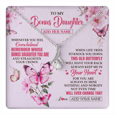 Alluring Beauty Necklace 14K White Gold Finish | 1 | Personalized To My Bonus Daughter Gifts Necklace From Stepmom Whenever Butterfly Unique Birthday Gifts Stepdaughter Graduation Christmas Gift Box Message Card | teecentury.myshopify