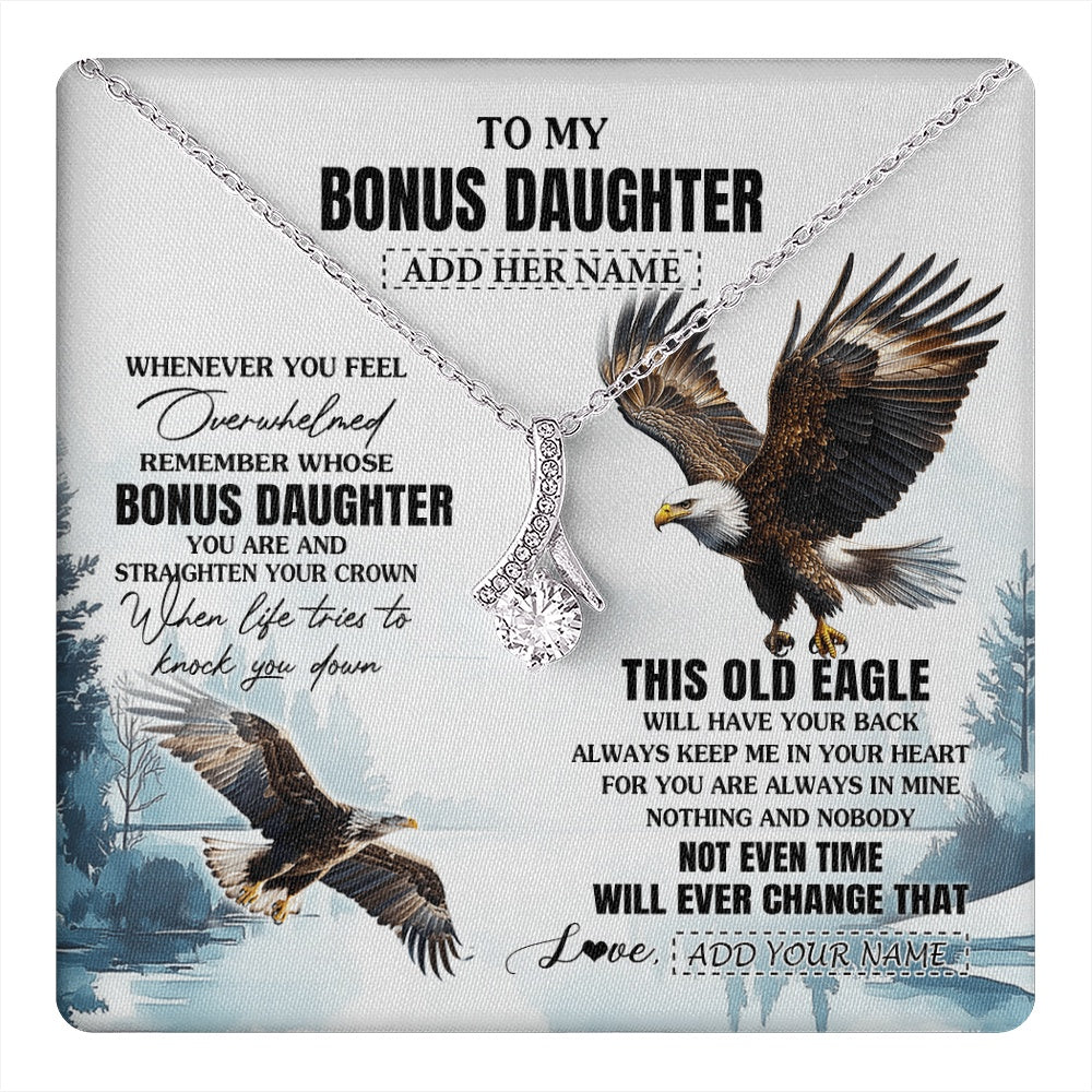 Alluring Beauty Necklace 14K White Gold Finish | 1 | Personalized To My Bonus Daughter Gifts Necklace From Stepmom Whenever Eagle Unique Birthday Gifts For Stepdaughter Christmas Jewelry Gift Box Message Card | https://teecentury.