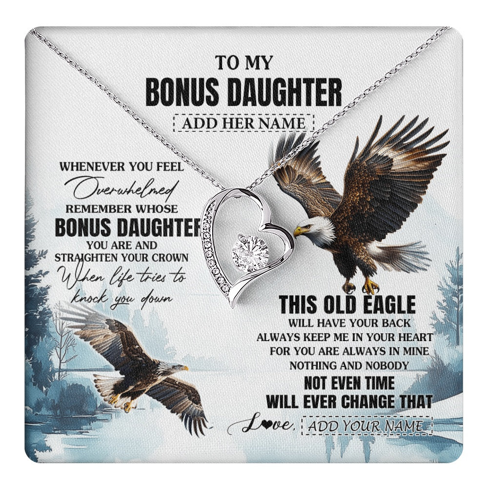 Forever Love Necklace 14K White Gold Finish | 1 | Personalized To My Bonus Daughter Gifts Necklace From Stepmom Whenever Eagle Unique Birthday Gifts For Stepdaughter Christmas Jewelry Gift Box Message Card | https://teecentury.