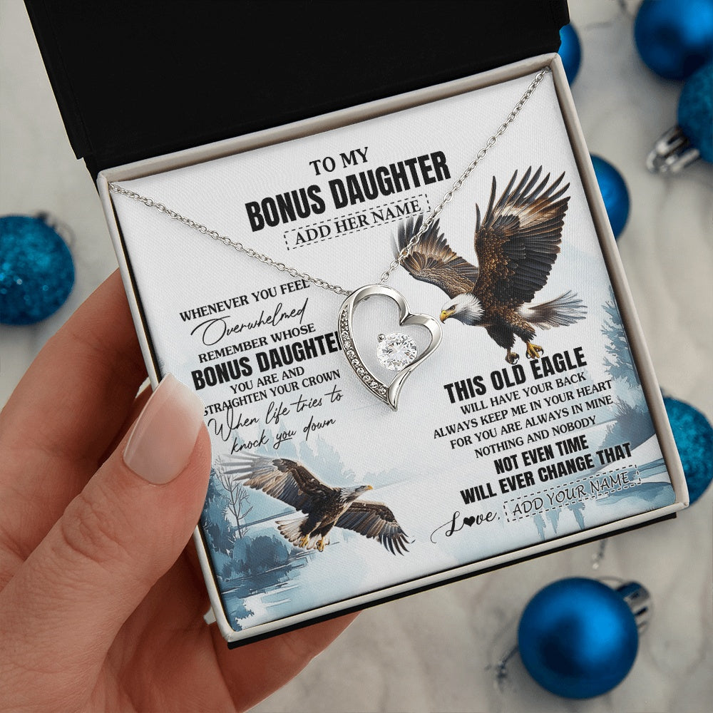 Forever Love Necklace 14K White Gold Finish | 2 | Personalized To My Bonus Daughter Gifts Necklace From Stepmom Whenever Eagle Unique Birthday Gifts For Stepdaughter Christmas Jewelry Gift Box Message Card | https://teecentury.