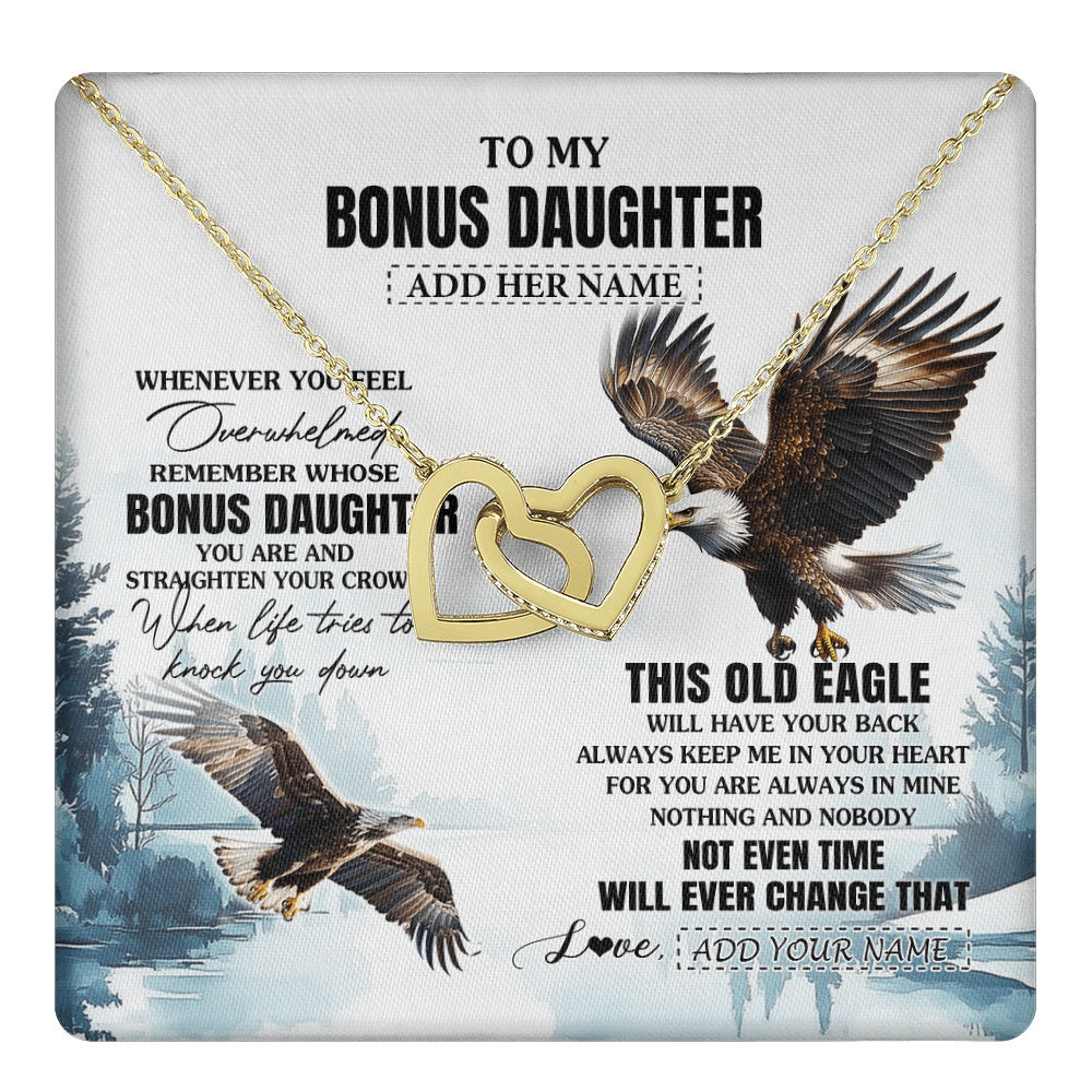Interlocking Hearts Necklace 18K Yellow Gold Finish | 1 | Personalized To My Bonus Daughter Gifts Necklace From Stepmom Whenever Eagle Unique Birthday Gifts For Stepdaughter Christmas Jewelry Gift Box Message Card | https://teecentury.