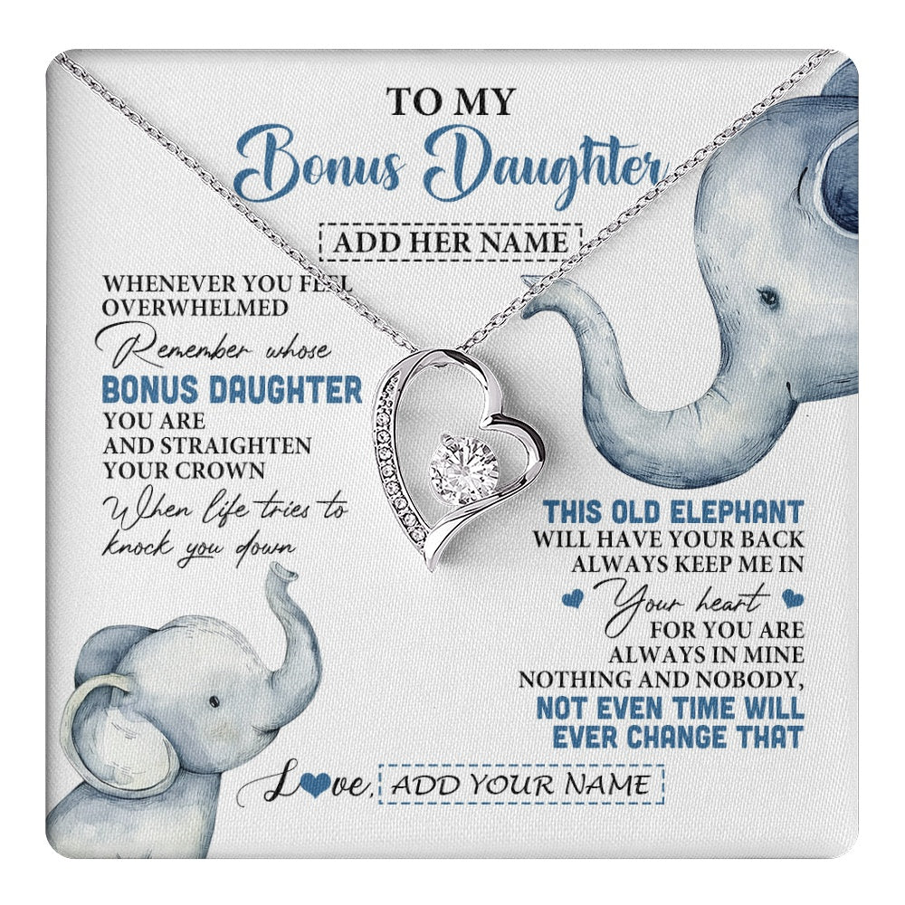 Forever Love Necklace 14K White Gold Finish | 1 | Personalized To My Bonus Daughter Gifts Necklace From Stepmom Whenever Elephant Unique Birthday Gifts For Stepdaughter Christmas Custom Gift Box Message Card | teecentury.myshopify