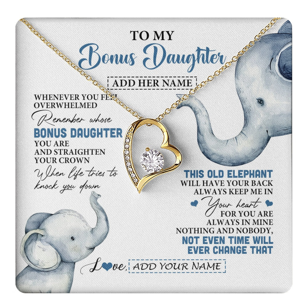 Forever Love Necklace 18K Yellow Gold Finish | 1 | Personalized To My Bonus Daughter Gifts Necklace From Stepmom Whenever Elephant Unique Birthday Gifts For Stepdaughter Christmas Custom Gift Box Message Card | teecentury.myshopify