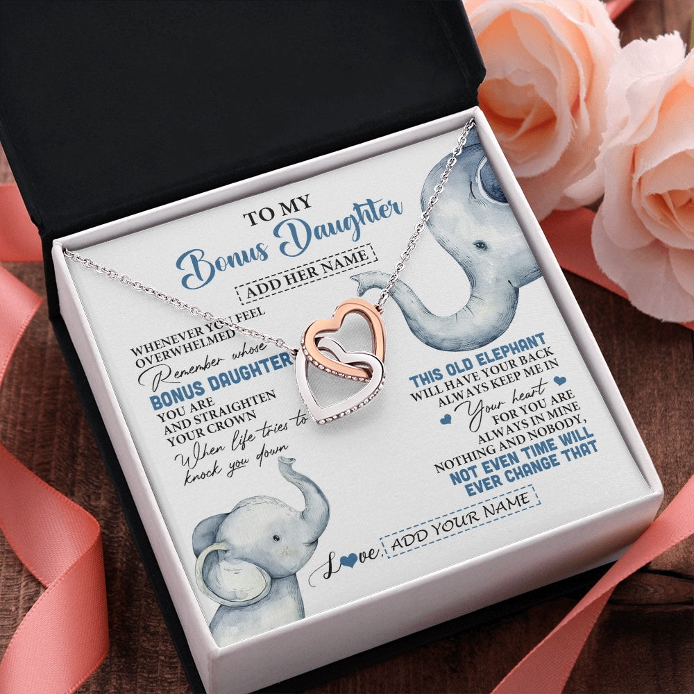 Interlocking Hearts Necklace Stainless Steel & Rose Gold Finish | 2 | Personalized To My Bonus Daughter Gifts Necklace From Stepmom Whenever Elephant Unique Birthday Gifts For Stepdaughter Christmas Custom Gift Box Message Card | teecentury.myshopify