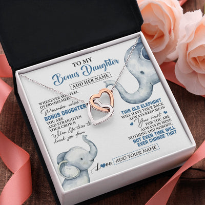 Interlocking Hearts Necklace Stainless Steel & Rose Gold Finish | 2 | Personalized To My Bonus Daughter Gifts Necklace From Stepmom Whenever Elephant Unique Birthday Gifts For Stepdaughter Christmas Custom Gift Box Message Card | teecentury.myshopify