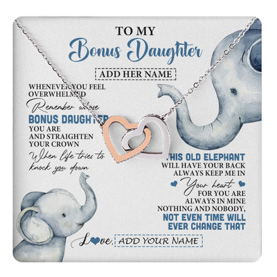 Interlocking Hearts Necklace Stainless Steel & Rose Gold Finish | 1 | Personalized To My Bonus Daughter Gifts Necklace From Stepmom Whenever Elephant Unique Birthday Gifts For Stepdaughter Christmas Custom Gift Box Message Card | teecentury.myshopify