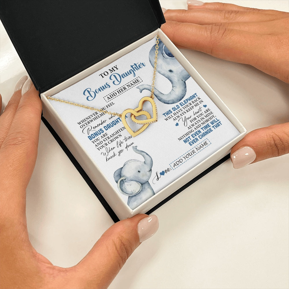 Interlocking Hearts Necklace 18K Yellow Gold Finish | 2 | Personalized To My Bonus Daughter Gifts Necklace From Stepmom Whenever Elephant Unique Birthday Gifts For Stepdaughter Christmas Custom Gift Box Message Card | teecentury.myshopify