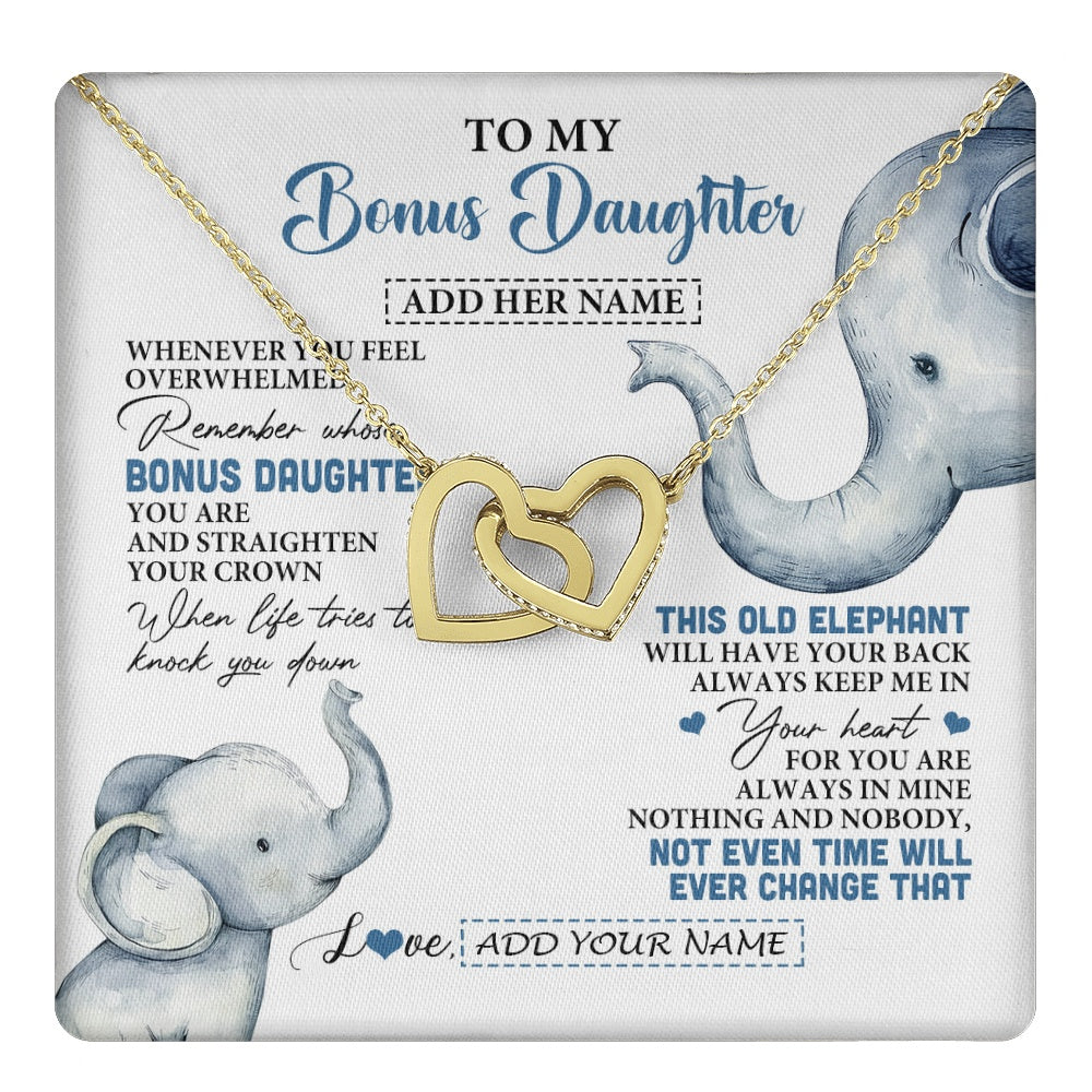 Interlocking Hearts Necklace 18K Yellow Gold Finish | 1 | Personalized To My Bonus Daughter Gifts Necklace From Stepmom Whenever Elephant Unique Birthday Gifts For Stepdaughter Christmas Custom Gift Box Message Card | teecentury.myshopify