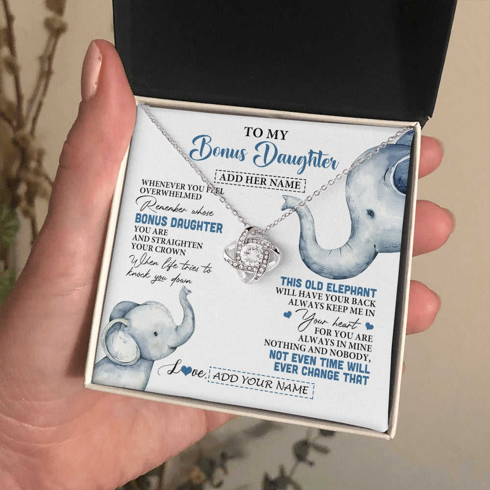 Love Knot Necklace 14K White Gold Finish | 2 | Personalized To My Bonus Daughter Gifts Necklace From Stepmom Whenever Elephant Unique Birthday Gifts For Stepdaughter Christmas Custom Gift Box Message Card | teecentury.myshopify