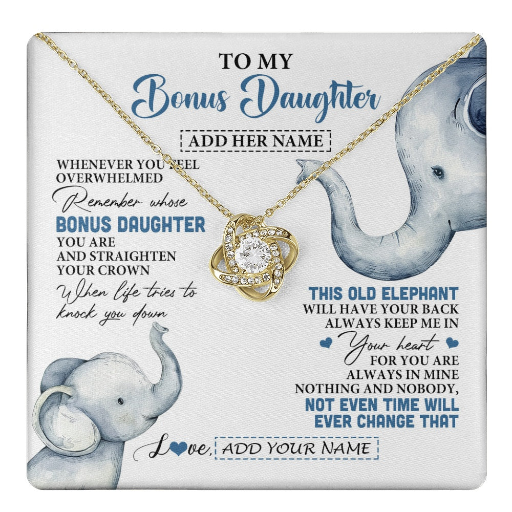 Love Knot Necklace 18K Yellow Gold Finish | 1 | Personalized To My Bonus Daughter Gifts Necklace From Stepmom Whenever Elephant Unique Birthday Gifts For Stepdaughter Christmas Custom Gift Box Message Card | teecentury.myshopify