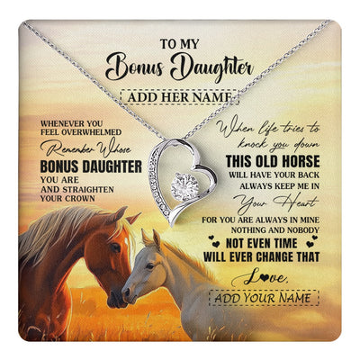 Forever Love Necklace 14K White Gold Finish | 1 | Personalized To My Bonus Daughter Gifts Necklace From Stepmom Whenever Horse Unique Birthday Gifts For Stepdaughter Graduation Christmas Gift Box Message Card | teecentury.myshopify