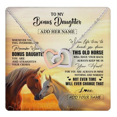 Interlocking Hearts Necklace Stainless Steel & Rose Gold Finish | 1 | Personalized To My Bonus Daughter Gifts Necklace From Stepmom Whenever Horse Unique Birthday Gifts For Stepdaughter Graduation Christmas Gift Box Message Card | teecentury.myshopify