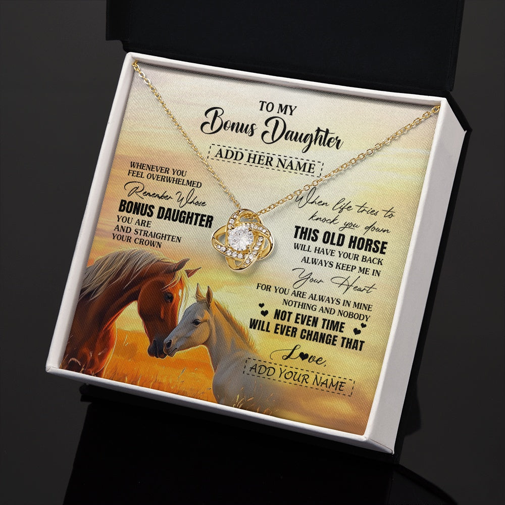 Love Knot Necklace 18K Yellow Gold Finish | 2 | Personalized To My Bonus Daughter Gifts Necklace From Stepmom Whenever Horse Unique Birthday Gifts For Stepdaughter Graduation Christmas Gift Box Message Card | teecentury.myshopify