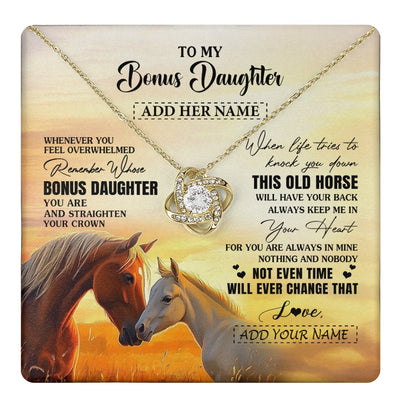 Love Knot Necklace 18K Yellow Gold Finish | 1 | Personalized To My Bonus Daughter Gifts Necklace From Stepmom Whenever Horse Unique Birthday Gifts For Stepdaughter Graduation Christmas Gift Box Message Card | teecentury.myshopify