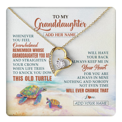 Forever Love Necklace 18K Yellow Gold Finish | 1 | Personalized To My Bonus Daughter Gifts Necklace From Stepmom Whenever Turtle Unique Birthday Gifts For Stepdaughter Christmas Custom Gift Box Message Card | https://teecentury.