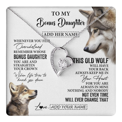 Forever Love Necklace 14K White Gold Finish | 1 | Personalized To My Bonus Daughter Gifts Necklace From Stepmom Whenever Wolf Unique Birthday For Stepdaughter Graduation Christmas Custom Gift Box Message Card | https://teecentury.