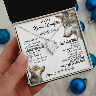 Forever Love Necklace 14K White Gold Finish | 2 | Personalized To My Bonus Daughter Gifts Necklace From Stepmom Whenever Wolf Unique Birthday For Stepdaughter Graduation Christmas Custom Gift Box Message Card | https://teecentury.