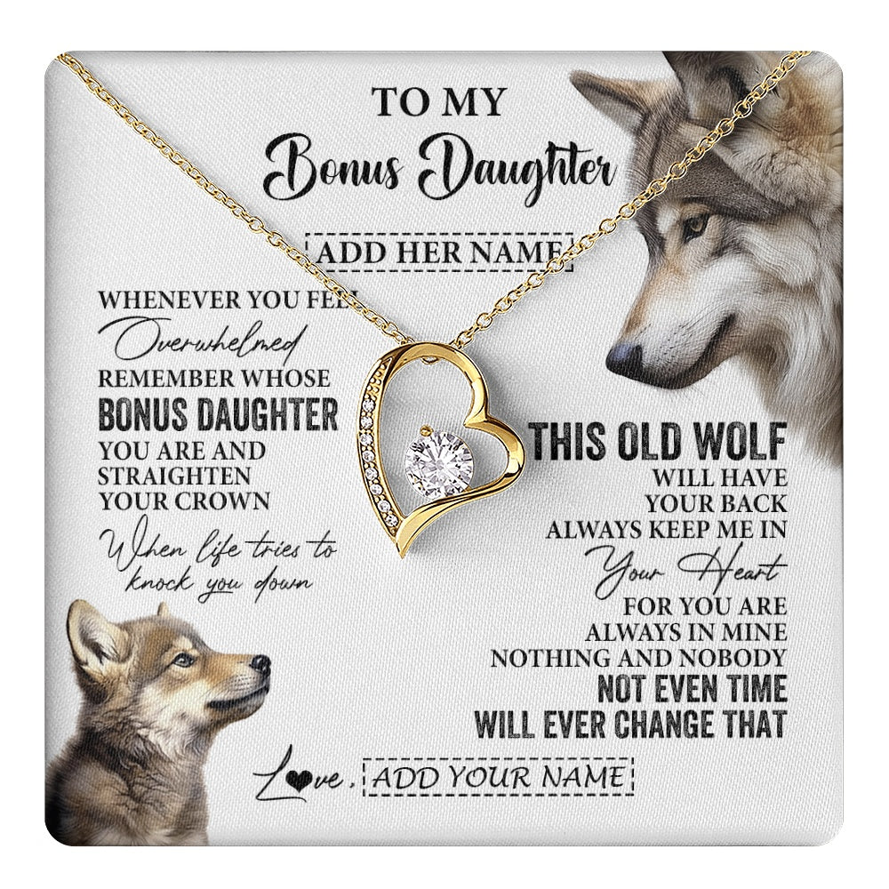 Forever Love Necklace 18K Yellow Gold Finish | 1 | Personalized To My Bonus Daughter Gifts Necklace From Stepmom Whenever Wolf Unique Birthday For Stepdaughter Graduation Christmas Custom Gift Box Message Card | https://teecentury.