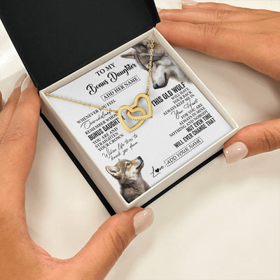 Interlocking Hearts Necklace 18K Yellow Gold Finish | 2 | Personalized To My Bonus Daughter Gifts Necklace From Stepmom Whenever Wolf Unique Birthday For Stepdaughter Graduation Christmas Custom Gift Box Message Card | https://teecentury.