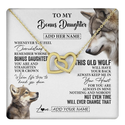 Interlocking Hearts Necklace 18K Yellow Gold Finish | 1 | Personalized To My Bonus Daughter Gifts Necklace From Stepmom Whenever Wolf Unique Birthday For Stepdaughter Graduation Christmas Custom Gift Box Message Card | https://teecentury.