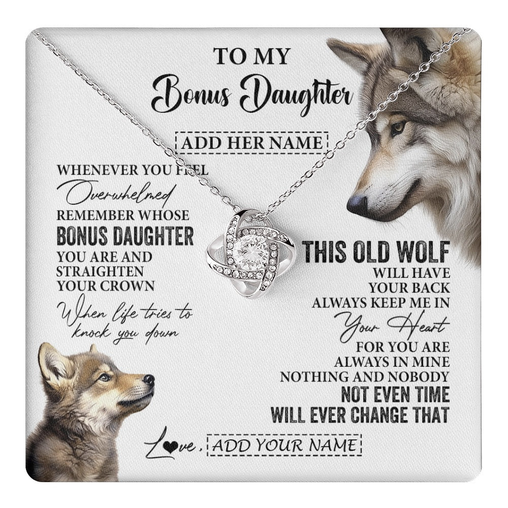 Love Knot Necklace 14K White Gold Finish | 1 | Personalized To My Bonus Daughter Gifts Necklace From Stepmom Whenever Wolf Unique Birthday For Stepdaughter Graduation Christmas Custom Gift Box Message Card | https://teecentury.